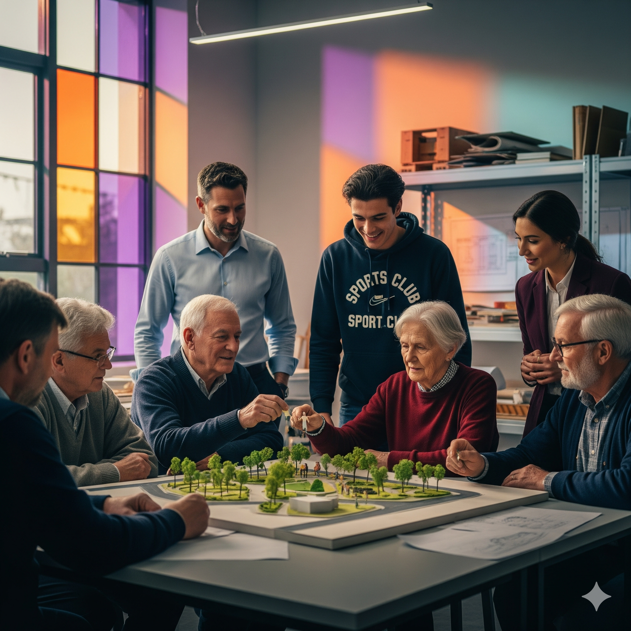 Menschen verschiedener Generationen spielen zusammen Boule